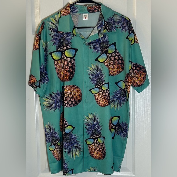 Pineapple Print Men's Shirt - Blueish-Green - Picture 1 of 3